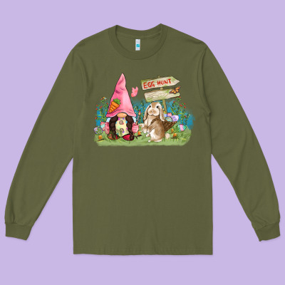 Easter Gnome And Rabbit Egg Hunt  Easter Day Long Sleeve Tee Designed By Cowgirlartshop