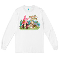 White Easter gnome and rabbit egg hunt  Easter Day Long Sleeve Tee - CowGirlArtShop
