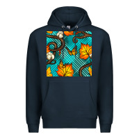 Navy autumn leaves seamless pattern Premium Hoodie - BundleAndBundleShop