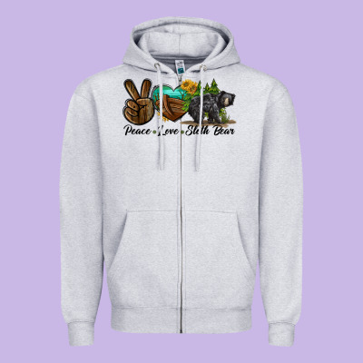 Peace Love Sloth Bear Zipper Hoodie Designed By Lillyallendesigns