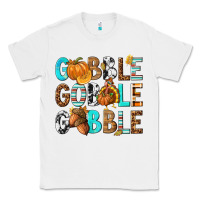 White Gobble Gobble Gobble with Turkey Classic Tee - texasbilliewilder