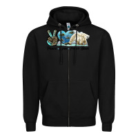 Black peace love polar bear Zipper Hoodie - LillyAllenDesigns