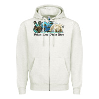 Oatmeal Heather peace love polar bear Zipper Hoodie - LillyAllenDesigns