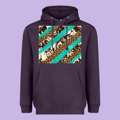 Turquoise Glitter Leopard And Cowhide Heavyweight Hoodie Designed By Artiststas