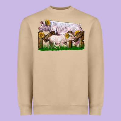 Mom With White Chester Pig And Baby Pig Heavyweight Sweatshirt Designed By Lillyallendesigns