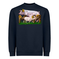Navy Mom With White Chester Pig And Baby Pig Heavyweight Sweatshirt - LillyAllenDesigns