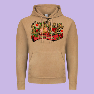 Love Christmas Reindeer Vintage Hoodie Designed By Cowgirlartshop