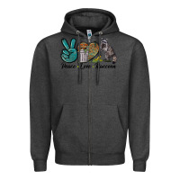Charcoal Heather Peace love raccoon Zipper Hoodie - LillyAllenDesigns