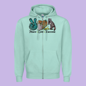 Peace Love Raccoon Zipper Hoodie Designed By Lillyallendesigns