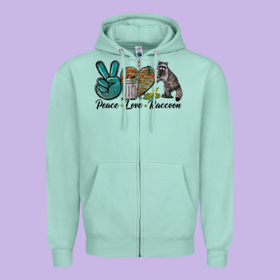 Peace Love Raccoon Zipper Hoodie Designed By Lillyallendesigns