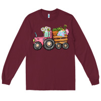 Burgundy Easter bunny tractor Long Sleeve Tee - CowGirlArtShop