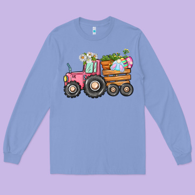 Easter Bunny Tractor Long Sleeve Tee Designed By Cowgirlartshop