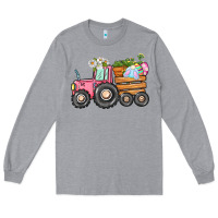 Heather Grey Easter bunny tractor Long Sleeve Tee - CowGirlArtShop