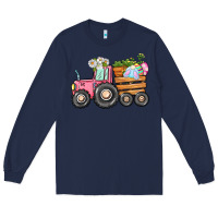 Navy Easter bunny tractor Long Sleeve Tee - CowGirlArtShop