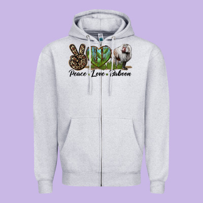 Leopard Peace Love Baboon Zipper Hoodie Designed By Lillyallendesigns