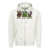 Oatmeal Heather Leopard Peace Love Baboon Zipper Hoodie - LillyAllenDesigns