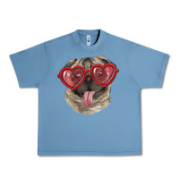 Pebble Blue Pug with love glasses Urban Heavy Tee - RanaPortraitStore