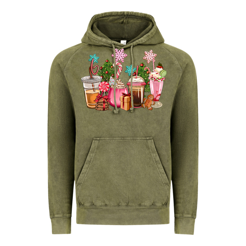 Pink Christmas Coffe Cups Vintage Hoodie by CowGirlArtShop | Teevron