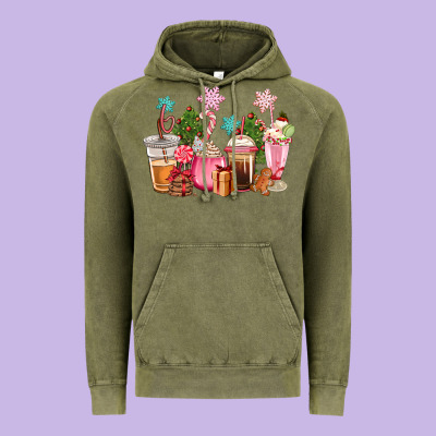 Pink Christmas Coffe Cups Vintage Hoodie Designed By Cowgirlartshop