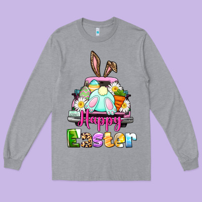 Bunny Happy Easter Truck Long Sleeve Tee Designed By Cowgirlartshop