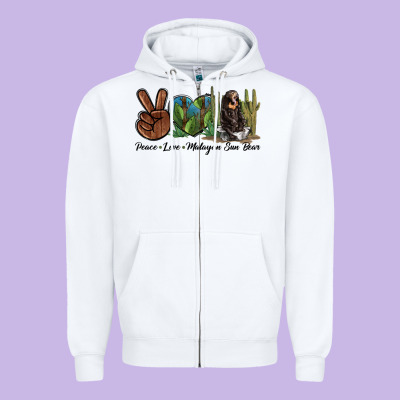 Peace Love Malayan Sun Bear Zipper Hoodie Designed By Lillyallendesigns
