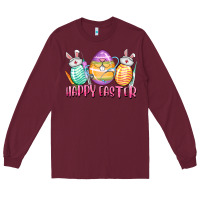 Burgundy Happy Easter Nurse eggs Easter Day Long Sleeve Tee - CowGirlArtShop