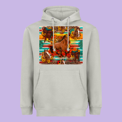 Galloping Horse Serape Sunflowers Turquoise And Saddles Heavyweight Hoodie Designed By Artiststas