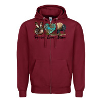 Burgundy Peace lLve Bison Zipper Hoodie - LillyAllenDesigns