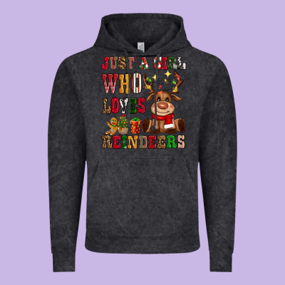 Just A Girl Who Loves Reindeers Vintage Hoodie Designed By Cowgirlartshop