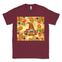 Burgundy Fall Pumpkins and Gnome with Leopard Classic Tee - texasbilliewilder