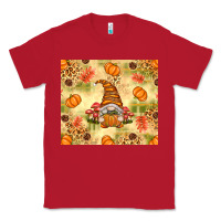 Red Fall Pumpkins and Gnome with Leopard Classic Tee - texasbilliewilder
