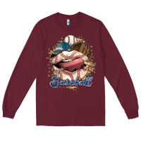 Burgundy Baseball lips Long Sleeve Tee - HowdyJamesFarm