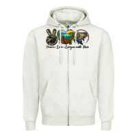 Oatmeal Heather peace love largemouth bass Zipper Hoodie - LillyAllenDesigns