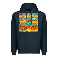Navy Pumpkin And Glitter Seamless Pattern Premium Hoodie - BundleAndBundleShop