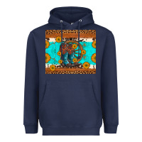 Navy cowboy boots and sunflowers turquoise leopard background Heavyweight Hoodie - Artiststas