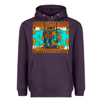 Plum cowboy boots and sunflowers turquoise leopard background Heavyweight Hoodie - Artiststas