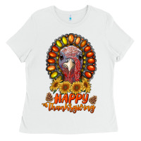 White happy thanksgiving gemstone Ladies Tee - RanaPortraitStore