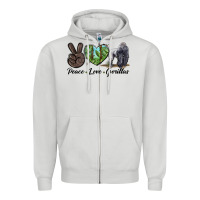 Dove Grey Peace Love Gorillas Zipper Hoodie - LillyAllenDesigns