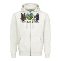 Oatmeal Heather Peace Love Gorillas Zipper Hoodie - LillyAllenDesigns