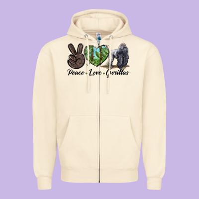 Peace Love Gorillas Zipper Hoodie Designed By Lillyallendesigns