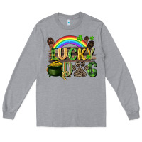 Heather Grey Lucky dog St. Patrick's Day Long Sleeve Tee - CowGirlArtShop