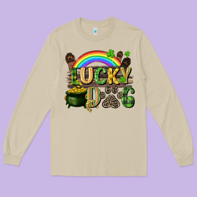 Lucky Dog St. Patrick's Day Long Sleeve Tee Designed By Cowgirlartshop