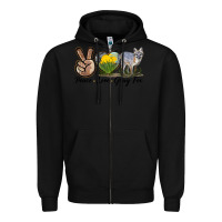 Black Peace Love Gray Fox Zipper Hoodie - LillyAllenDesigns