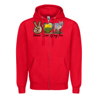 Red Peace Love Gray Fox Zipper Hoodie - LillyAllenDesigns