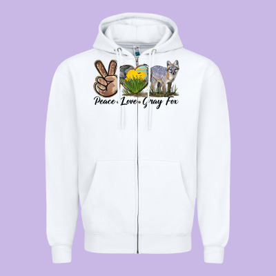 Peace Love Gray Fox Zipper Hoodie Designed By Lillyallendesigns