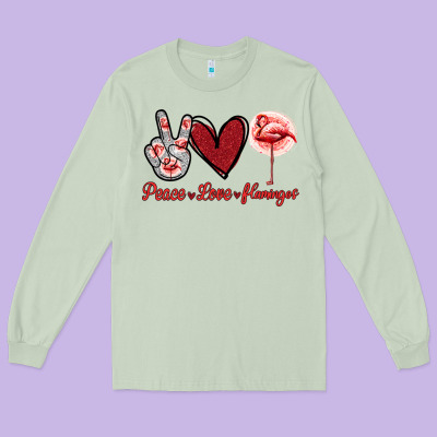 Peace Love Flamingo Long Sleeve Tee Designed By Jasminsmagicworld
