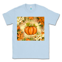 Dusty Blue Fall Pumpkins with Flowers Classic Tee - texasbilliewilder
