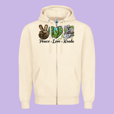 Peace Love Koala Zipper Hoodie Designed By Lillyallendesigns
