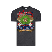 Vintage Black My heart is on that court Baseball Vintage Tee - HowdyJamesFarm