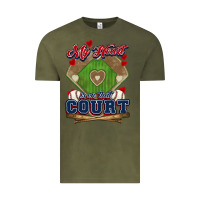 Vintage Olive My heart is on that court Baseball Vintage Tee - HowdyJamesFarm